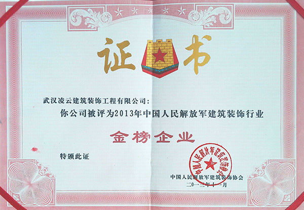 武汉凌云2013年中国人民解放军“金榜企业”2013.11 武汉凌云2013年中国人民解放军“金榜企业”2013.11