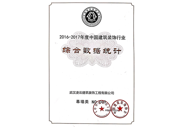 综合数据统计幕墙类第九名（2016-2017年）